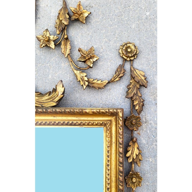 Wood Antique Italian Carved Wood Parcel Gilt Neoclassical Urn Wall Mirror For Sale - Image 7 of 10