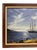 Marine oil painting featuring a sailing schooner on calm water under a moody sky. Oil on canvas with a linen border, in a...