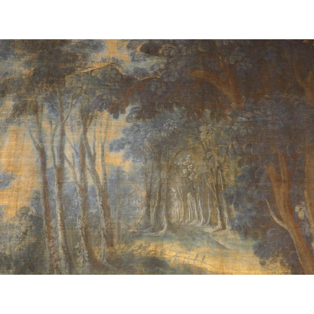 A Large 18th Century French Toile Peinte of a Stag Hunt in the Forest For Sale - Image 10 of 17