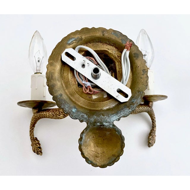 Pair Neoclassic Dolphin Shell Brass Wall Sconces For Sale - Image 11 of 13