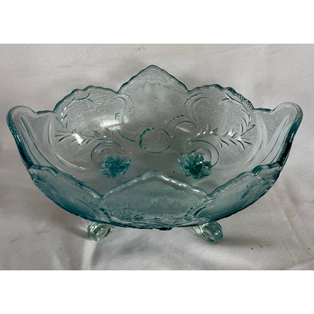 1960s Glass Lombardi Pattern Light Blue Ombre 4Footed Large