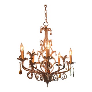 Currey & Company Isabella 5-Light Wrought Iron & Crystal Chandelier – Rhine Gold For Sale