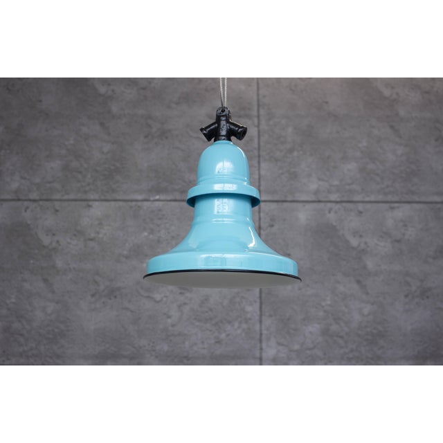 Vintage Beautiful enamel lamp from old warehouse stock in Poland, Found this a abandoned warehouse . Unkown manufacture is...