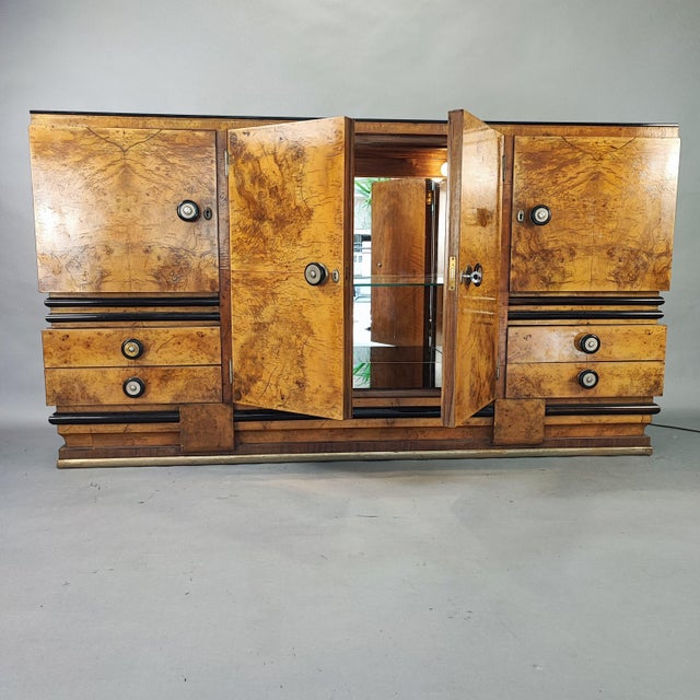 Art Deco Bar Cabinet in Briar Root and Black Glass, 1940s For Sale - Image 3 of 10