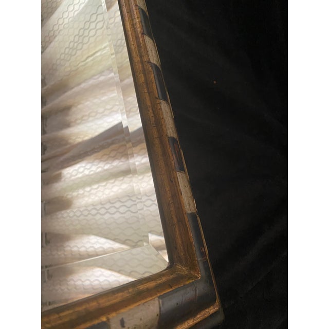 Vintage Checkered Wooden Frame Beveled Glass Mirror For Sale - Image 9 of 12