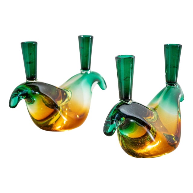 20th Century Murano Glass Candleholders by Flavio Poli for Seguso, Italy For Sale