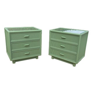 Pair of Pencil Reed Rattan Nightstands For Sale