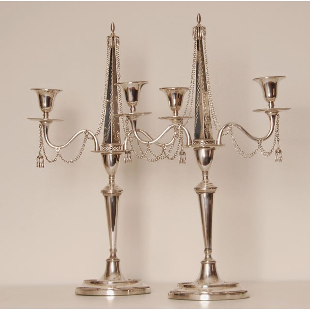 Antique Second Empire Candelabra Sterling Silver Obelisk Form with Chains and Tassels Style: Empire, Napoleonic, Antique...