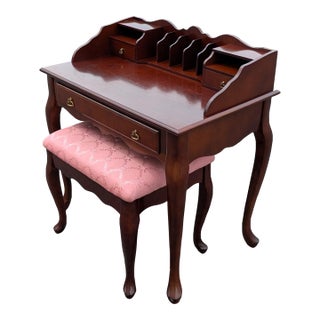 Vintage Mahogany Secretary/Writing Desk With Stool For Sale