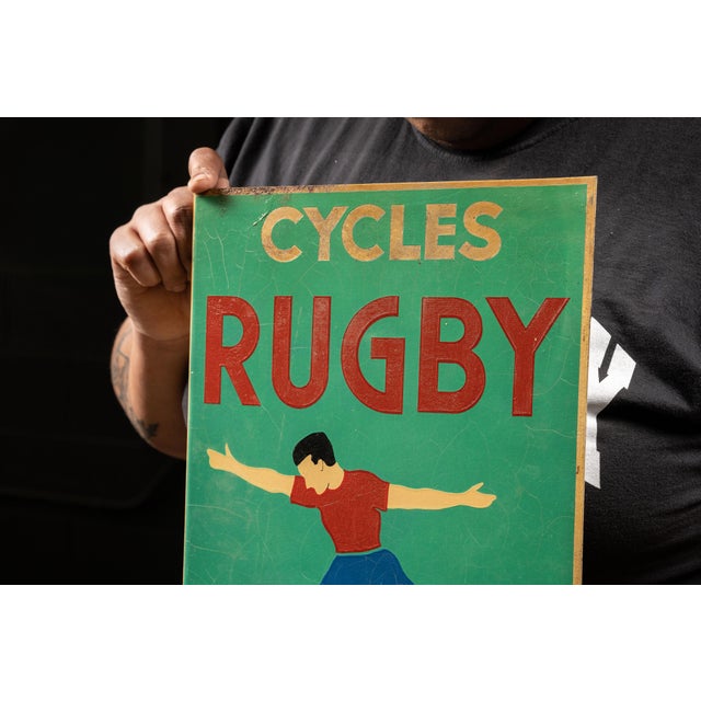 Mid-Century Modern Cycles Rugby Double-Sided Flanged Enamel Sign For Sale - Image 3 of 5