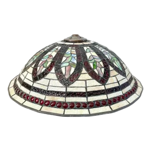 Large Antique Tiffany Style Stained Glass Lamp Pendant Shade Wisteria.