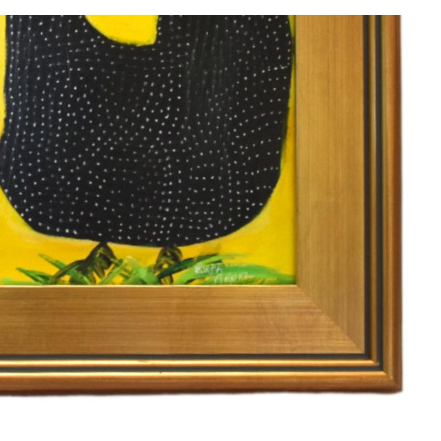 Original one-of-a-kind folk art oil painting of a hen chicken on artist canvas board. The talented artist "Ruth Arenz”...