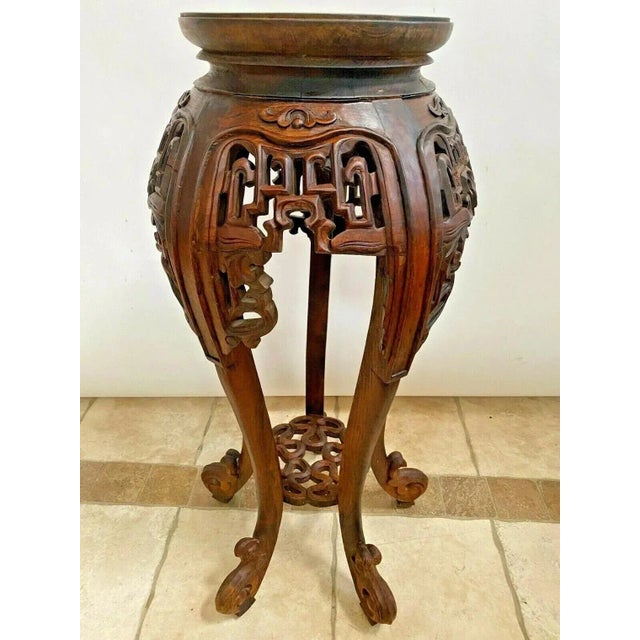 Antique Tall Plant Stand French Polynesian Lattice Carved Display Bottom Shelf For Sale - Image 4 of 10