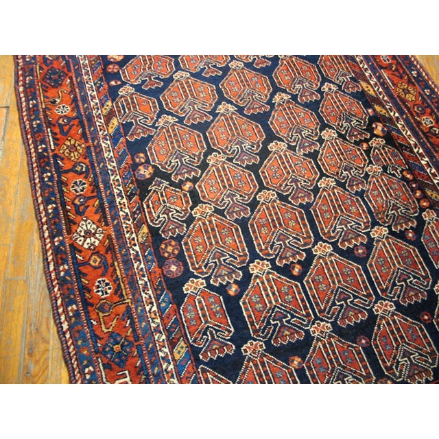 Tribal 1930s Blue Navy Geometric Tribal Antique Persian Afshar Rug 4' 5" X 5' 10" Handknotted Wool Carpet For Sale - Image 3 of 6
