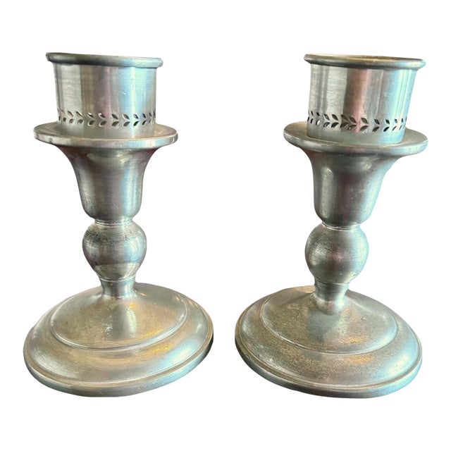 Vintage Revere Pewter Candlesticks Pair-Colonial Farmhouse Decor-Usa-Primitive For Sale