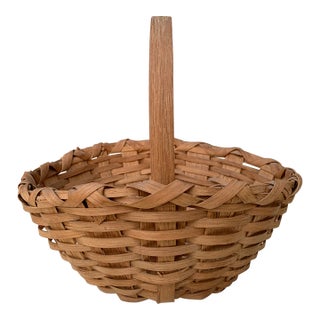 Antique Early 20th Century American Splint Oak Basket For Sale