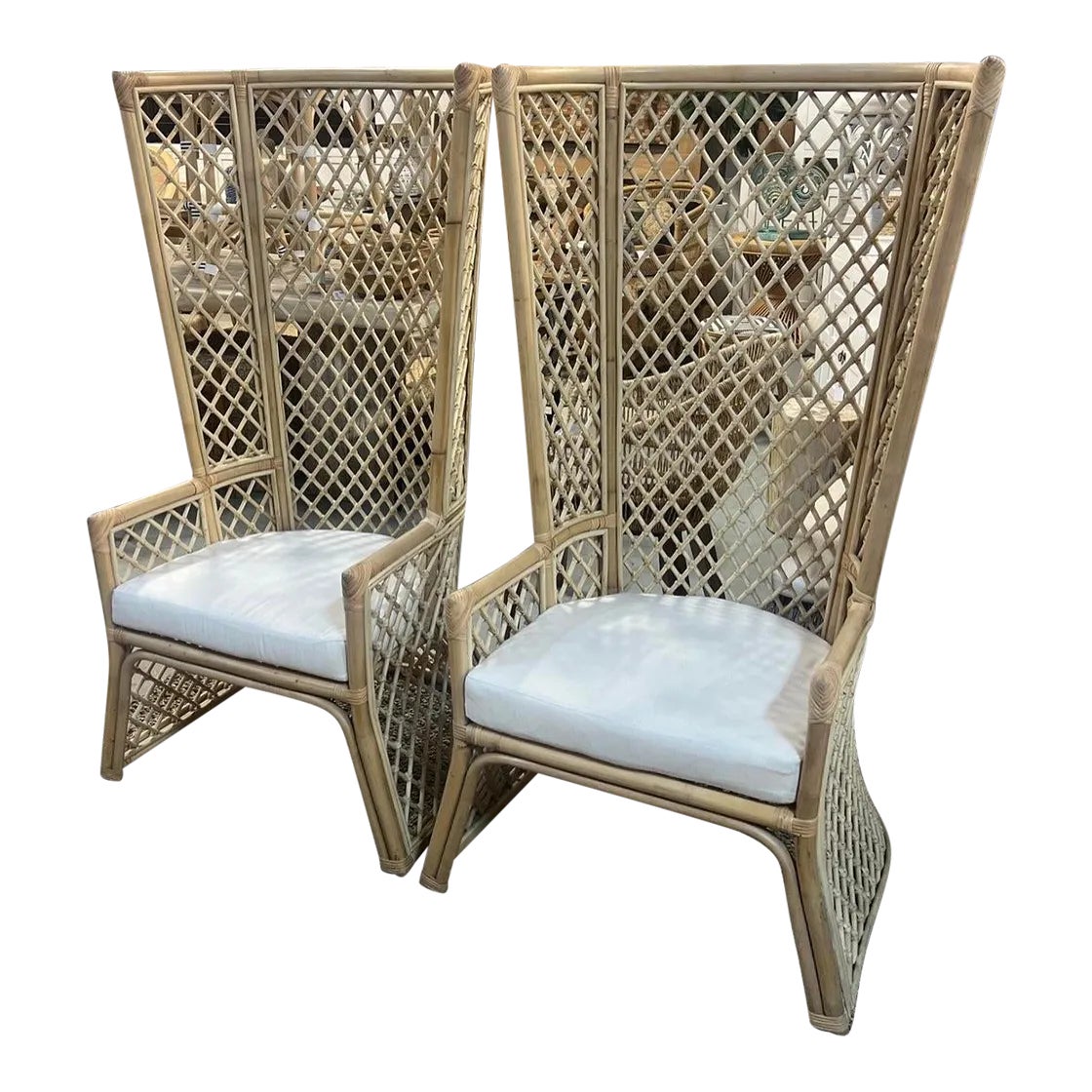 High Back Rattan Chairs - Set of 2 | Chairish