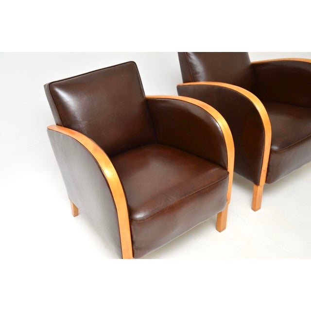 Wood Swedish Art Deco Armchairs in Satin Birch and Leather, 1930s, Set of 2 For Sale - Image 7 of 11