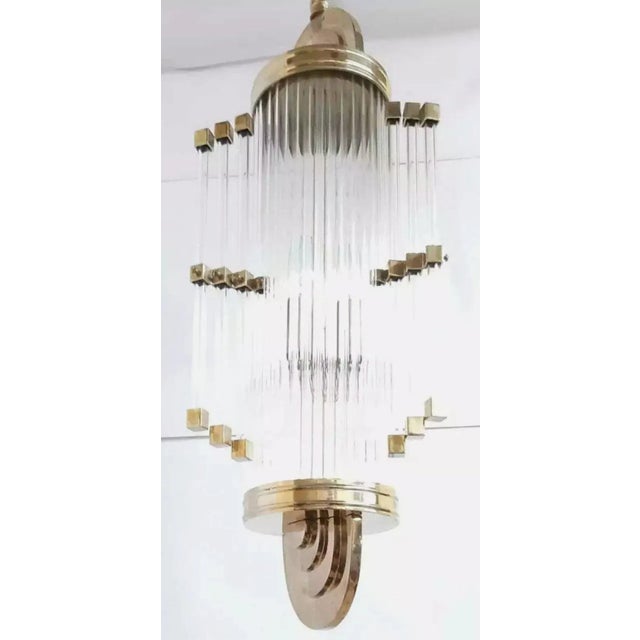 Brass Vintage Art Deco Skyscraper Rod Ship Chandelier in Brass & Glass For Sale - Image 8 of 8