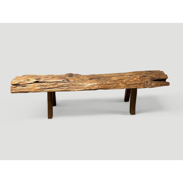 Contemporary Andrianna Shamaris Teak Wood Log Style Bench For Sale - Image 3 of 5