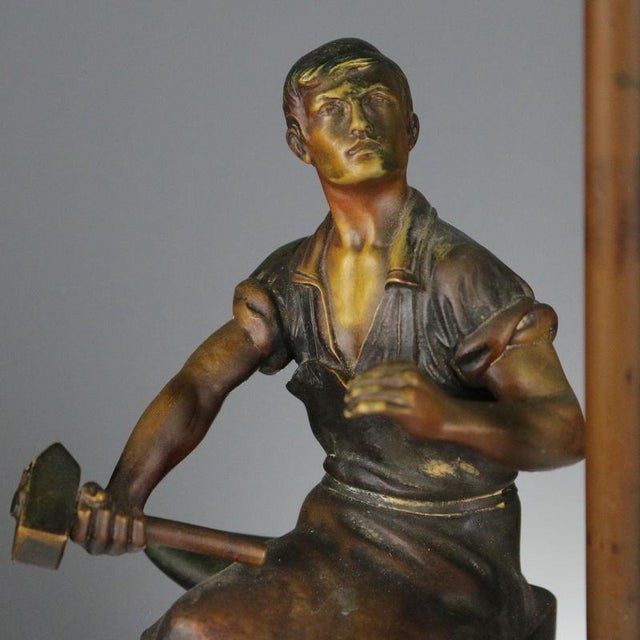 Bronze Blacksmith Sitting on an Anvil Table Lamp from Otto Schmidt-Hofer For Sale - Image 3 of 8