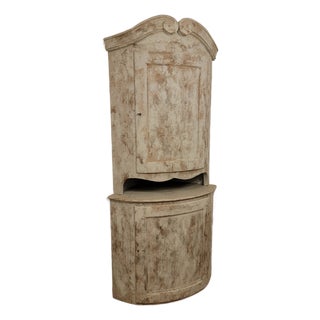 Antique Swedish Corner Cabinet in Gustavian Style With Swans-Neck Style Top For Sale