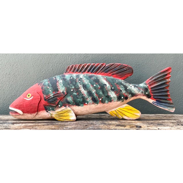 Rustic Vintage Monumental Hand Painted Fish For Sale - Image 3 of 12