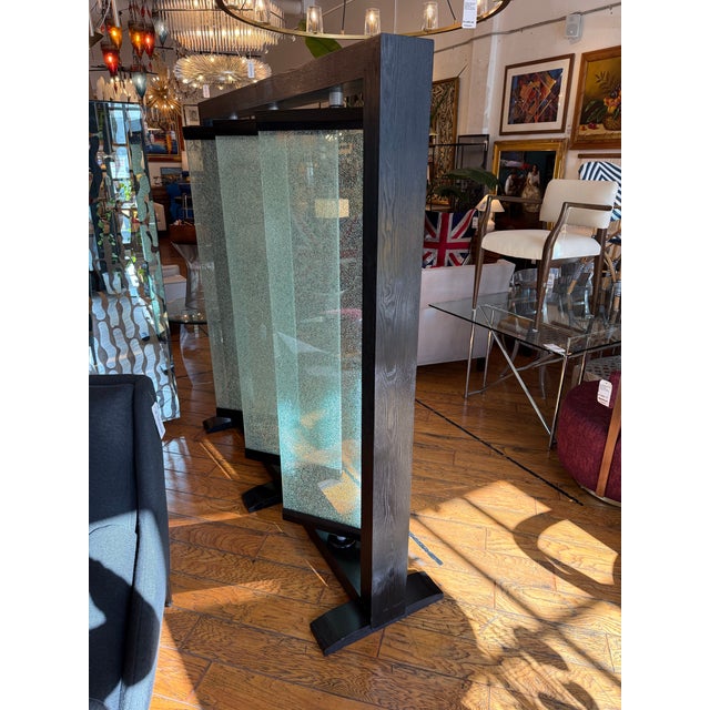 Wood Diamond Sofa Paneled Glass + Wood Room Divider For Sale - Image 7 of 12