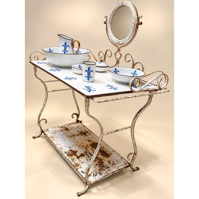 Napoleon III Dressing Table in Wrought Iron and Enamel Fleur-De-Lis Decoration For Sale - Image 5 of 6