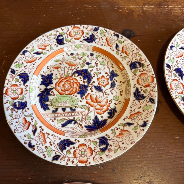 Bright Green Set of 12 Vintage Imari Chinoiserie Luncheon Plates, Burleigh Ware, England, 9" For Sale - Image 8 of 18