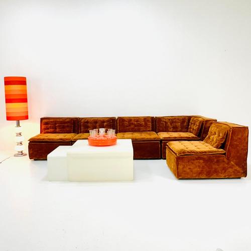 Textile Mid-Century Italian Brown Modular Sofa, 1970s, Set of 5 For Sale - Image 7 of 11