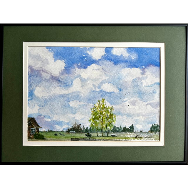 Sky Blue Giclee Fine Art Print “Idaho Mowing Day” Watercolor Painting For Sale - Image 8 of 9