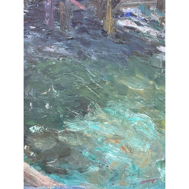 Green Mid 20th Century Pat Berger Abstract Oil Painting “Piers End”, Framed For Sale - Image 8 of 8