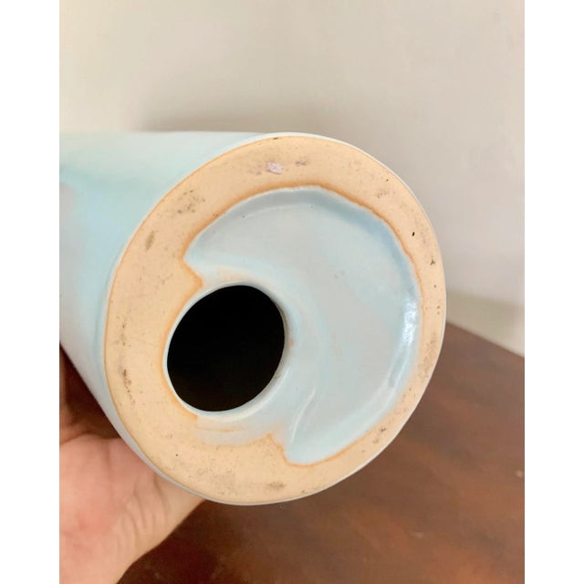 Modern Minimalist Light Blue Ceramic Vase For Sale - Image 4 of 5