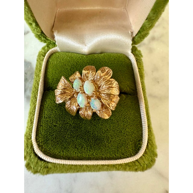 Vintage Panetta Cocktail Ring - Leaf Motif With Opals Set in Gold and Sterling - Size 6.25 For Sale - Image 9 of 9