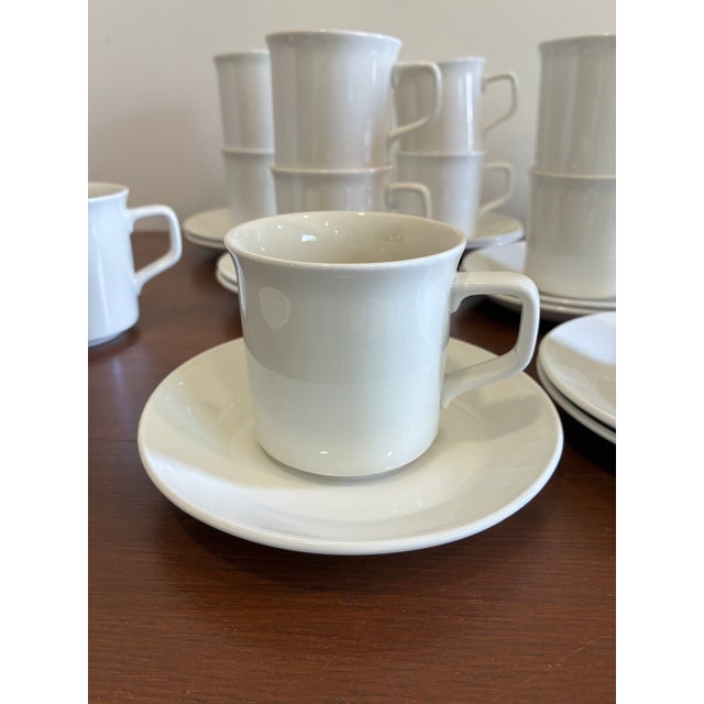 Ceramic Vintage Johnson Brothers Tivoli White Cups & Saucers — Set of 28 For Sale - Image 7 of 11