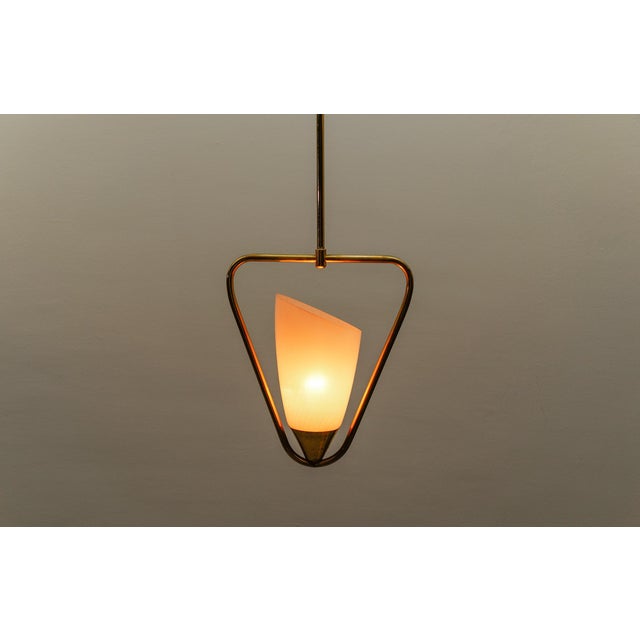 Metal Mid-Century Modern Pendant Lamp in Glass and Brass, 1950s For Sale - Image 7 of 15