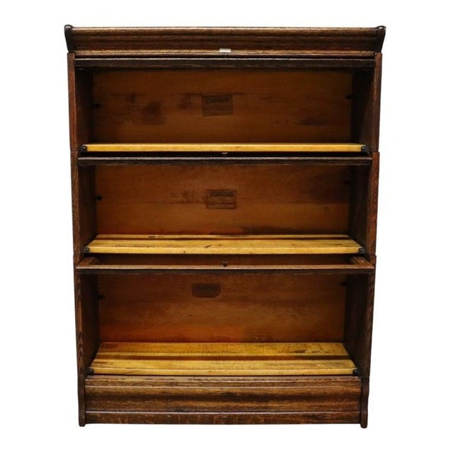 Lundstrom Arts & Crafts Oak 3 Stack Barrister Bookcase C1930 For Sale - Image 9 of 10