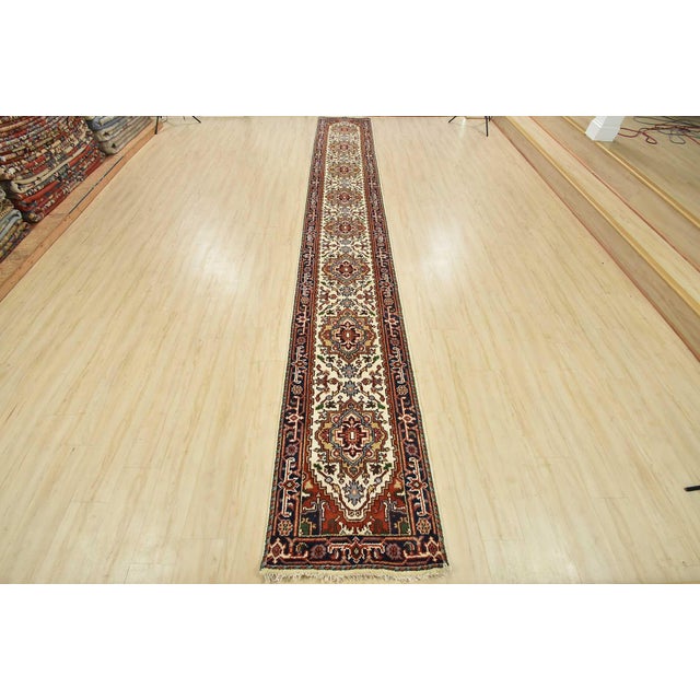 Tribal Heriz Runner 2’7” X 18’1” Ivory Wool Tribal Hand-Knotted Oriental Rug For Sale - Image 3 of 13