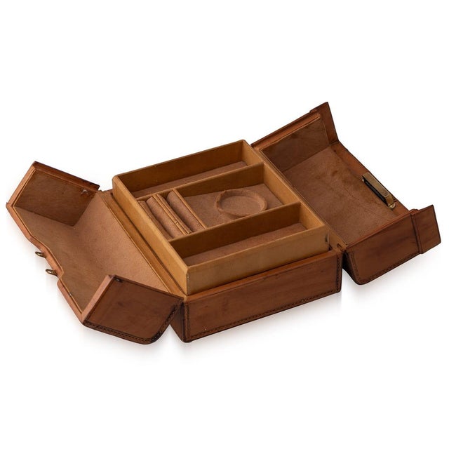 Animal Skin Antique Victorian Leather and Brass Jewellery Case, 1900 For Sale - Image 7 of 10