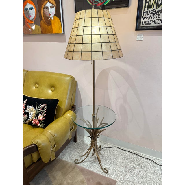 Hollywood Regency Vintage Capiz Shell Floor Lamp With Sheaf of Wheat Table For Sale - Image 3 of 11