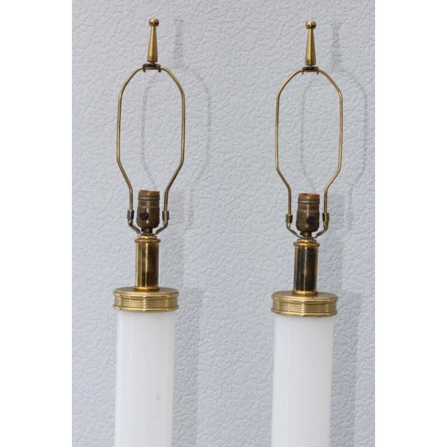 1960's Italian Glass and Brass with Marble Base Table Lamps - A Pair For Sale In New York - Image 6 of 9
