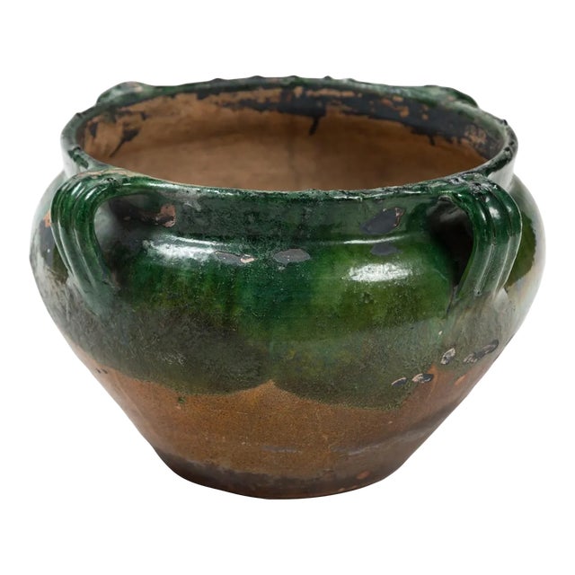 Antique Green Glazed Terracotta Planter, Provence, France, Early 20th Century. For Sale