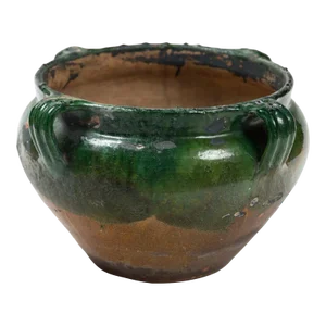 Antique Green Glazed Terracotta Planter, Provence, France, Early 20th Century.
