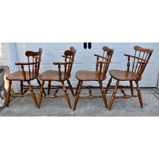 Vtg. Set of Four Ethan Allen Heirloom Nutmeg Maple Windsor Dining Chairs For Sale - Image 13 of 17