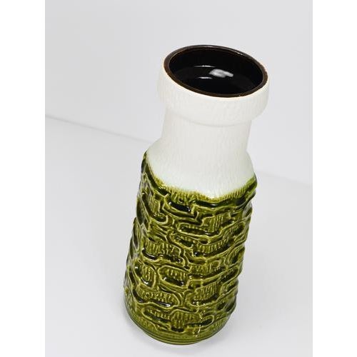Tall Brutalist Op-Art Green & White Terracotta Floor Vase, Austria, 1970s For Sale - Image 11 of 12