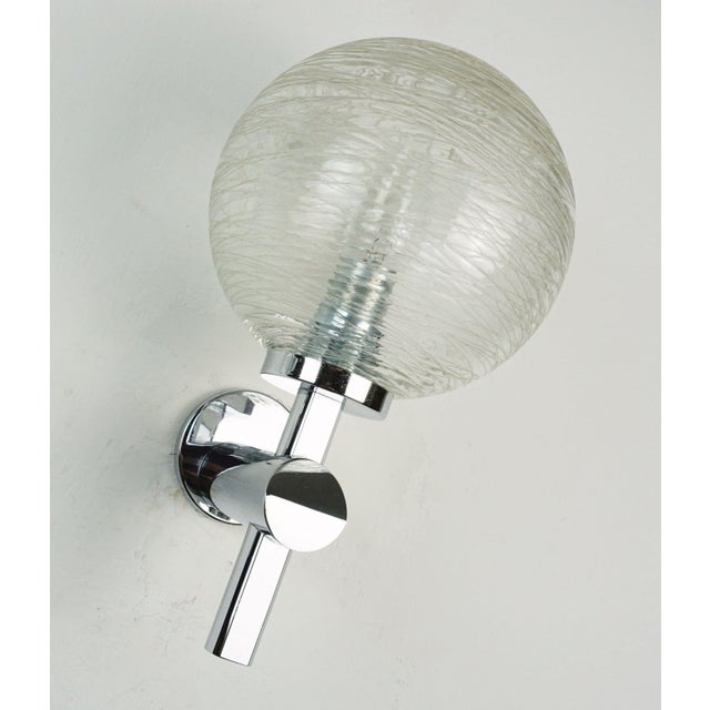 1980s Vintage Wall Lights in Structured Glass and Chrome, 1970s, Set of 2 For Sale - Image 5 of 13