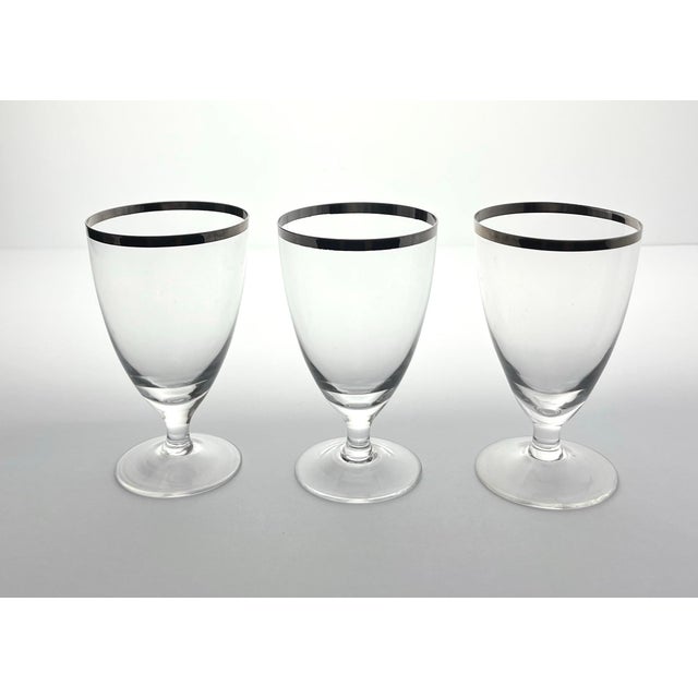 Contemporary 1960s Mid-Century Vintage Minimalist 3 Silver Rim Footed Juice Glasses For Sale - Image 3 of 6