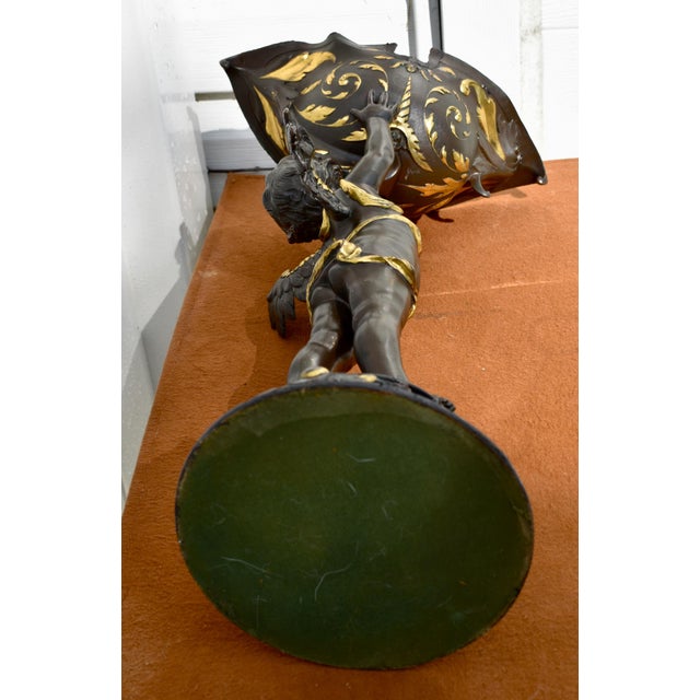 Antique Gilt Bronze Cherub Figure Holding Shell Form Centerpiece Bowl For Sale - Image 15 of 18
