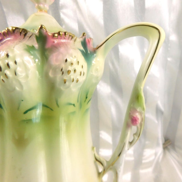 1940s Small Green and White Chocolate Pot With Matching Lid Signed Stelma For Sale - Image 4 of 10